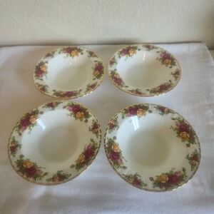 Royal Albert Old Country Roses Soup Bowls Set of 4 Bone China Gold Trim 1962